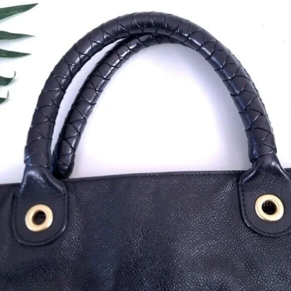 Elie Tahari Black Leather Shoulder Bag Braided Handle - Picture 2 of 11